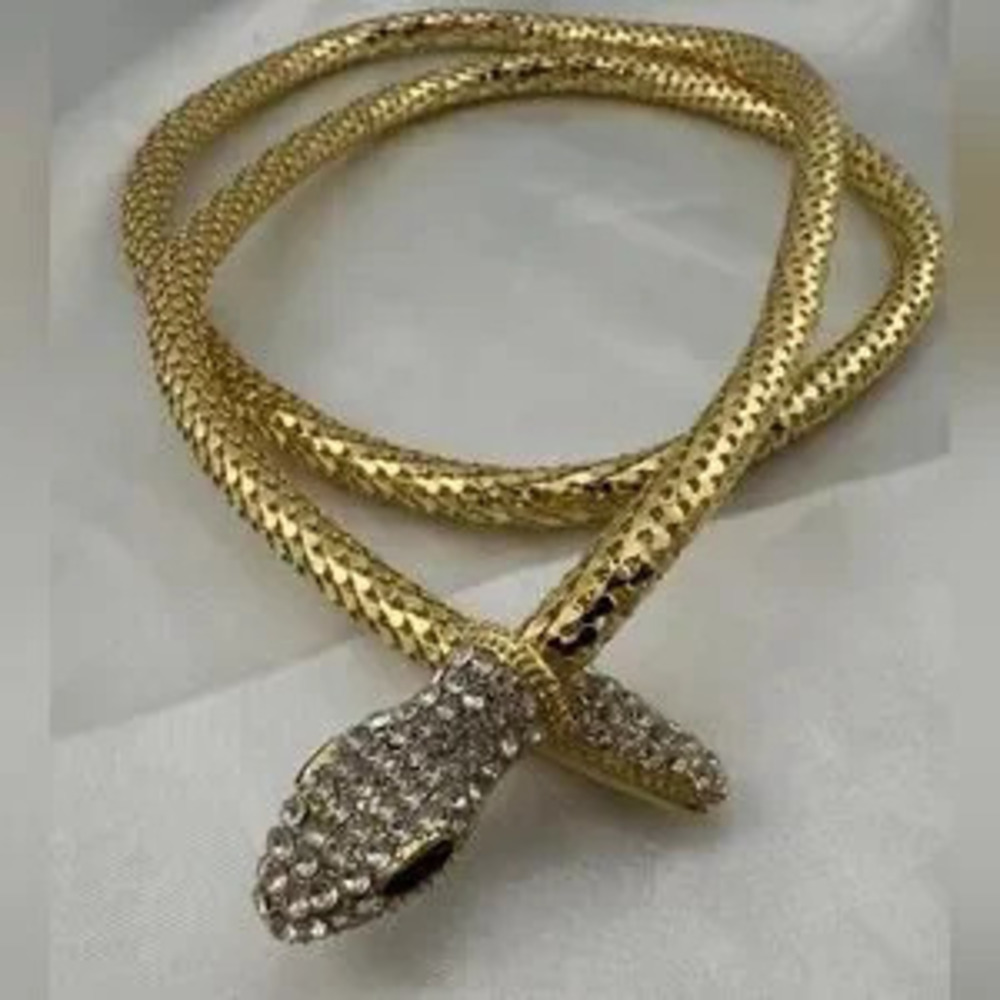 Serpentine serpent Gold Snake Bracelet with Crystal Accents